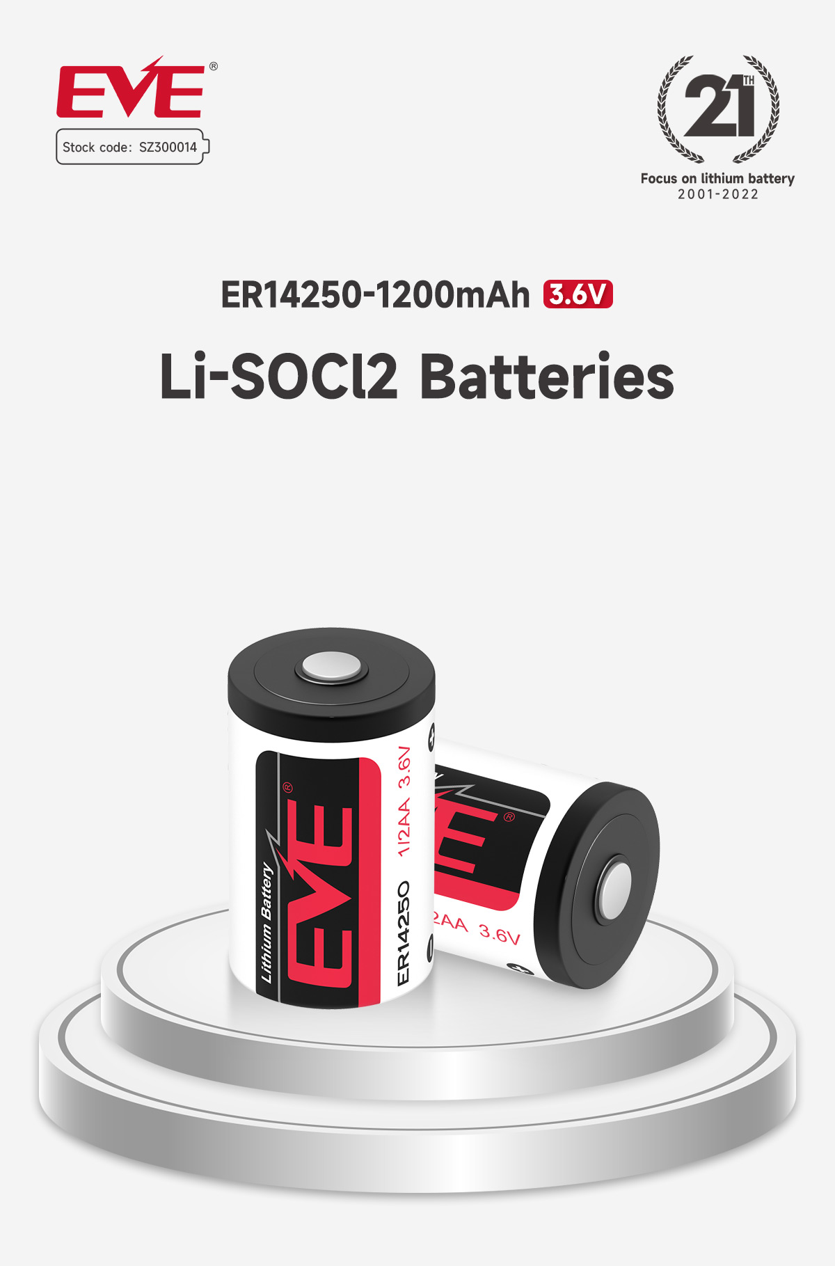 EVE ER14250 Lithium 3 6V Disposable Li SOCl2 Battery EVE Energy